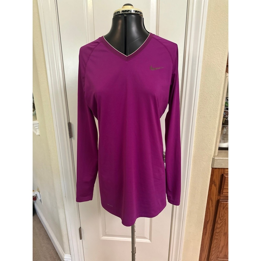 Nike Pro Combat‎ ShirtWomens Purple Fitted Long Sleeve Vneck Stretch, size Large - Picture 6 of 6
